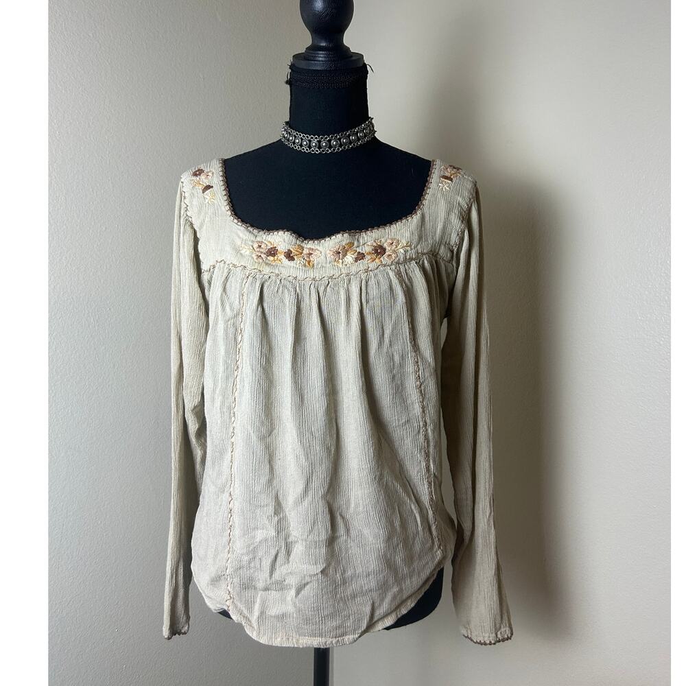 Vintage Aeropostale Embroidered Rayon Hippie Shirt Y2K Boho XS